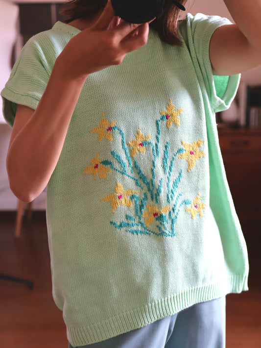 Vintage Floral Motif Cotton Summer Knit
