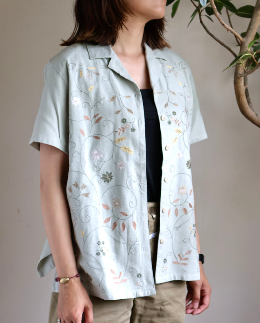 Slub Silk Open Collar Shirt