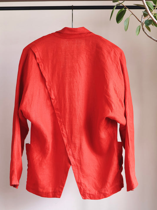 Linen Asymmetry Back Slit Jacket