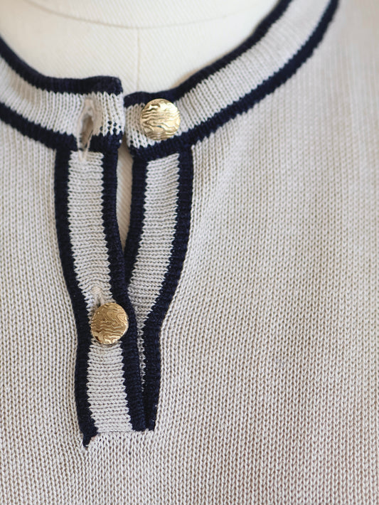 Cotton Henley Neck Short Sleeve Knit