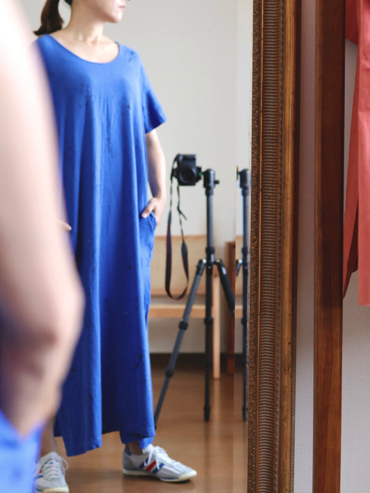 【sizeM-L】1990's Linen Rayon Primitive Print Dress