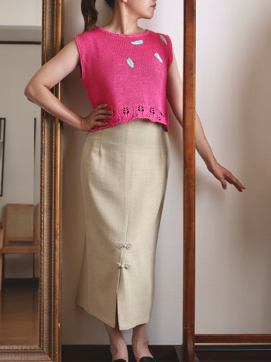 Vintage Leaf Embroidery Summer Knit Vest