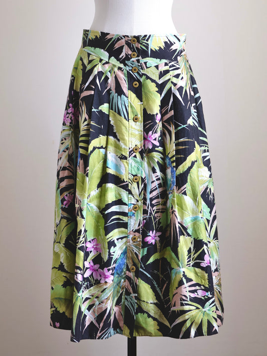 Vintage West German Tropical Print Cotton Flared Skirt