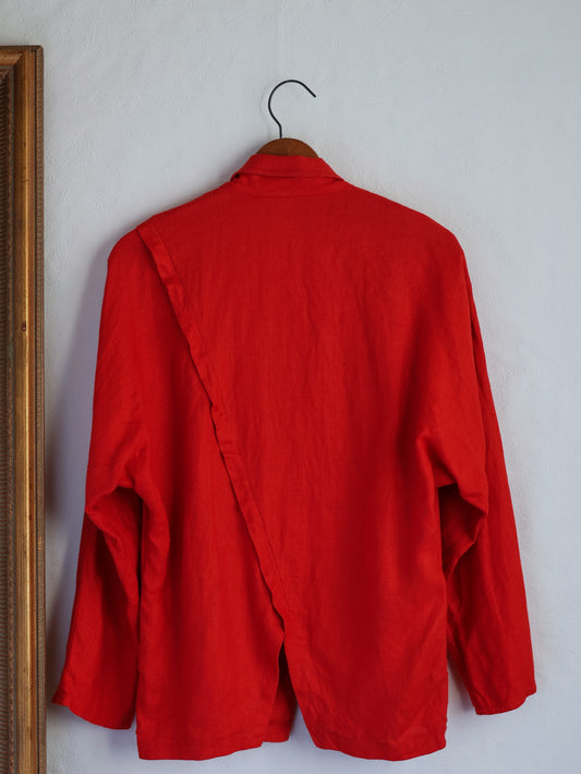Linen Asymmetry Back Slit Jacket