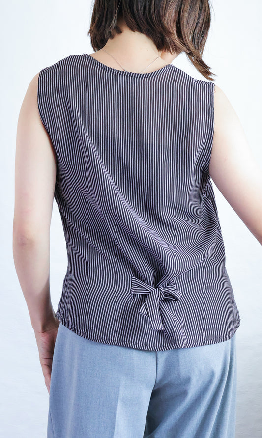 【sizeM】1990’s Stripe Back-Ribbon Top
