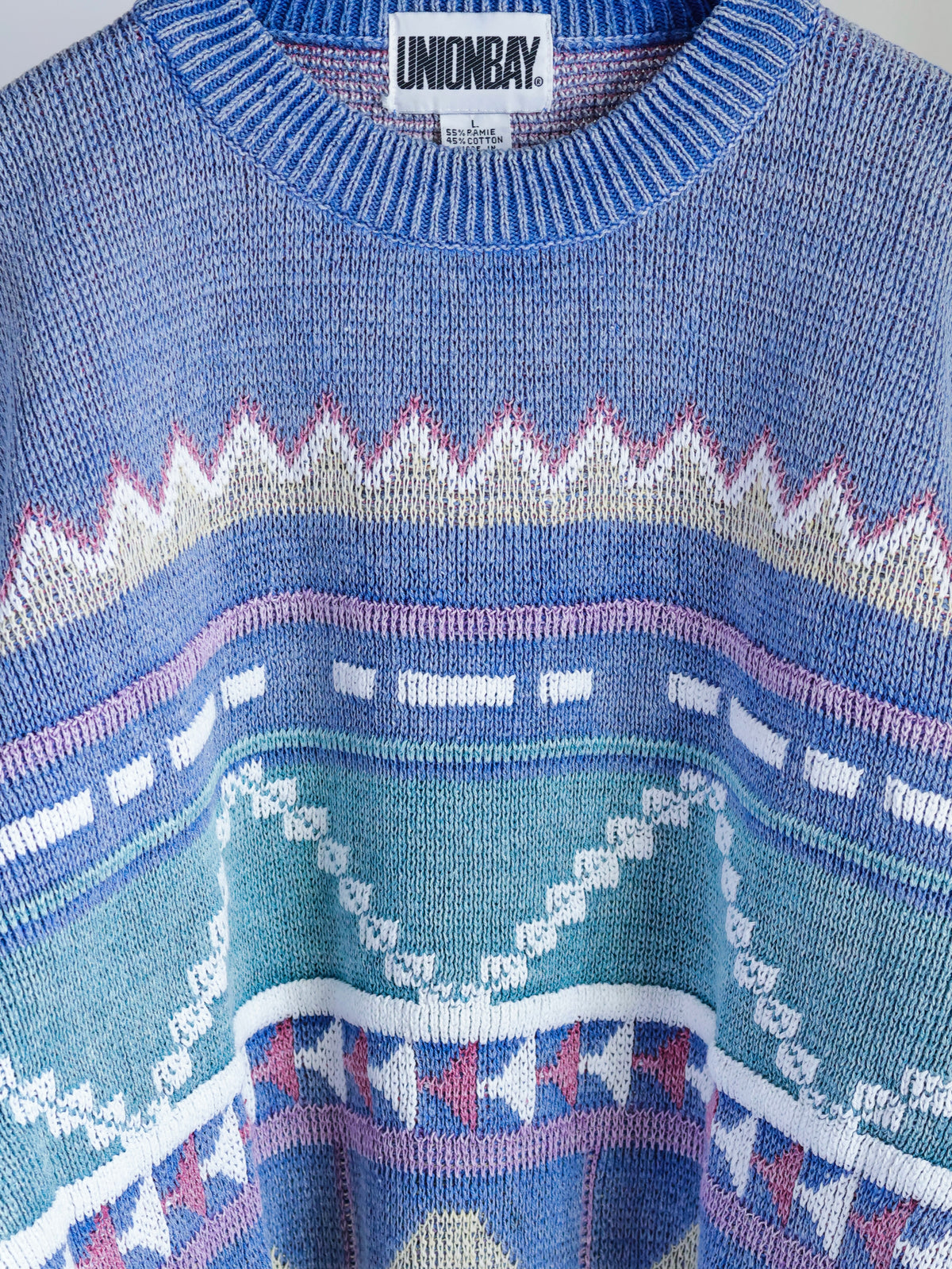 【sizeL-LL】1990’s Geometric Pattern Ramie Cotton Sweater