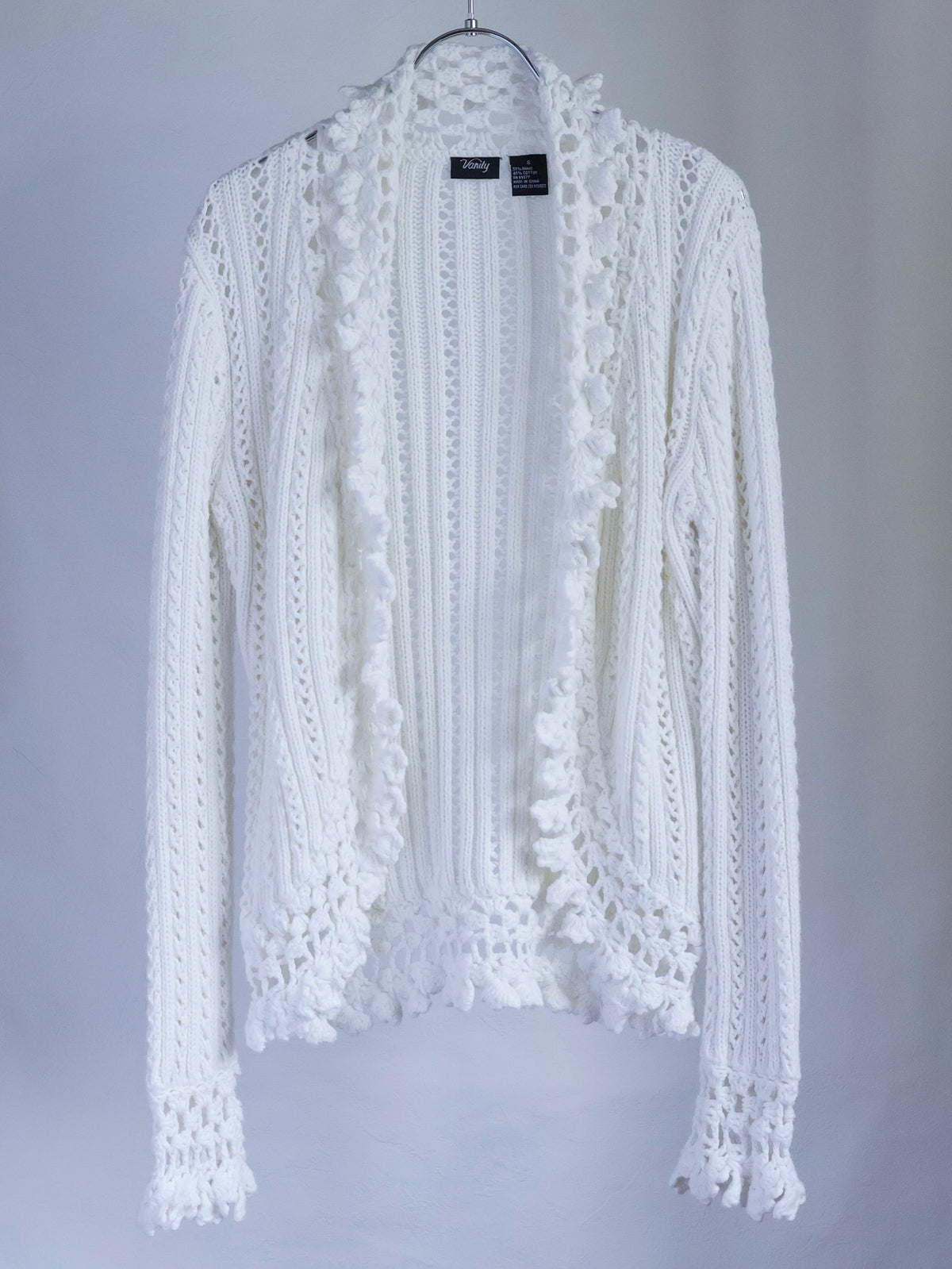 【sizeS】2000’s Crochet Trim Ramie Cotton Open Knit Cardigan