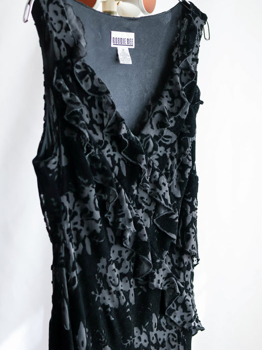 【sizeM】1990’s Velvet Ruffle Dress