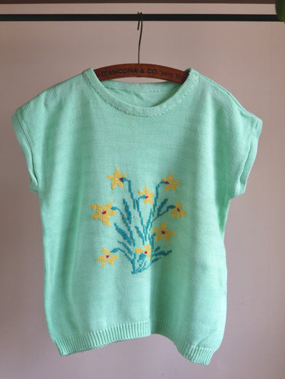 Vintage Floral Motif Cotton Summer Knit