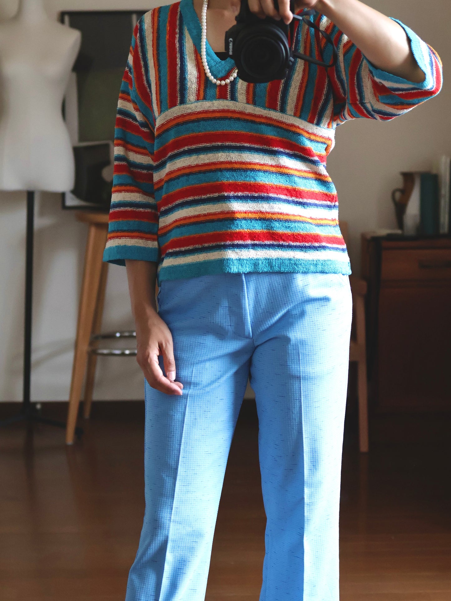 70s-80s Multi-Color Stripe Switching Knit