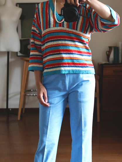 70s-80s Multi-Color Stripe Switching Knit
