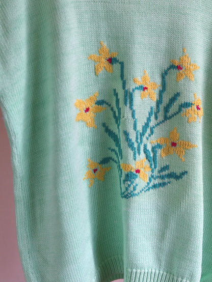 Vintage Floral Motif Cotton Summer Knit