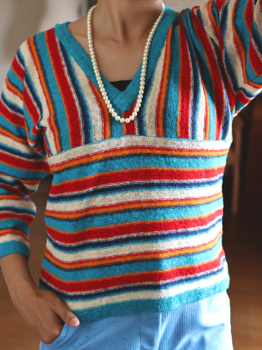 70s-80s Multi-Color Stripe Switching Knit