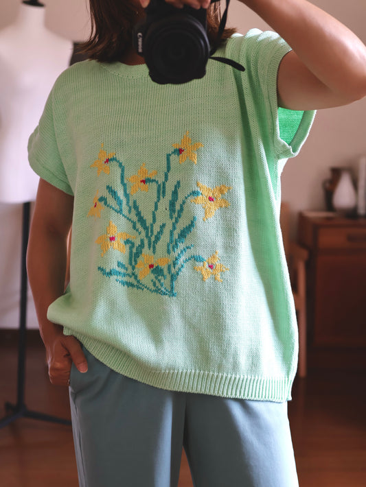 Vintage Floral Motif Cotton Summer Knit