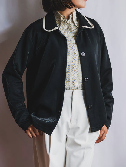 【sizeXL】1980’s Piping Round Collar Jersey Jacket