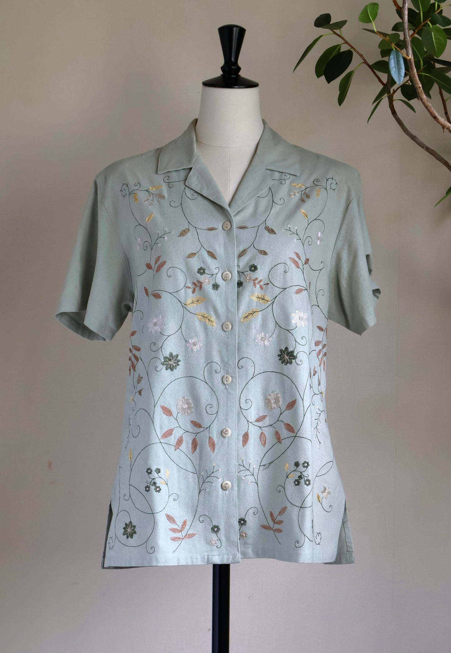 Slub Silk Open Collar Shirt