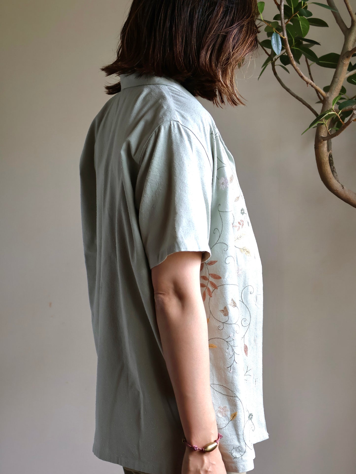 Slub Silk Open Collar Shirt