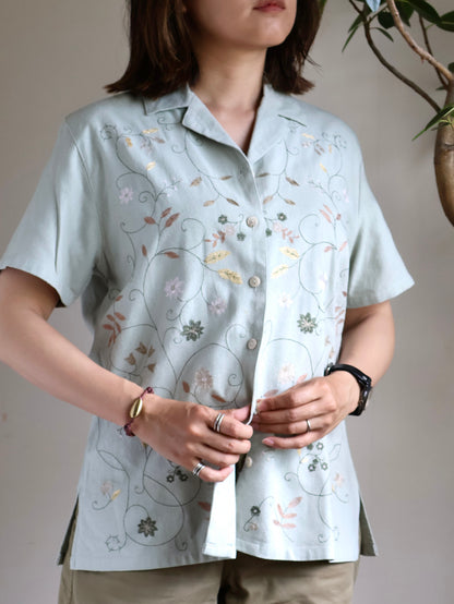 Slub Silk Open Collar Shirt