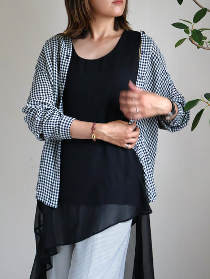 Italy Asetato Navy Check Shirt
