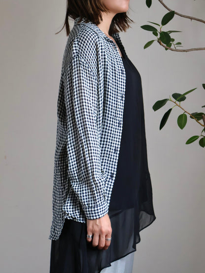 Italy Asetato Navy Check Shirt