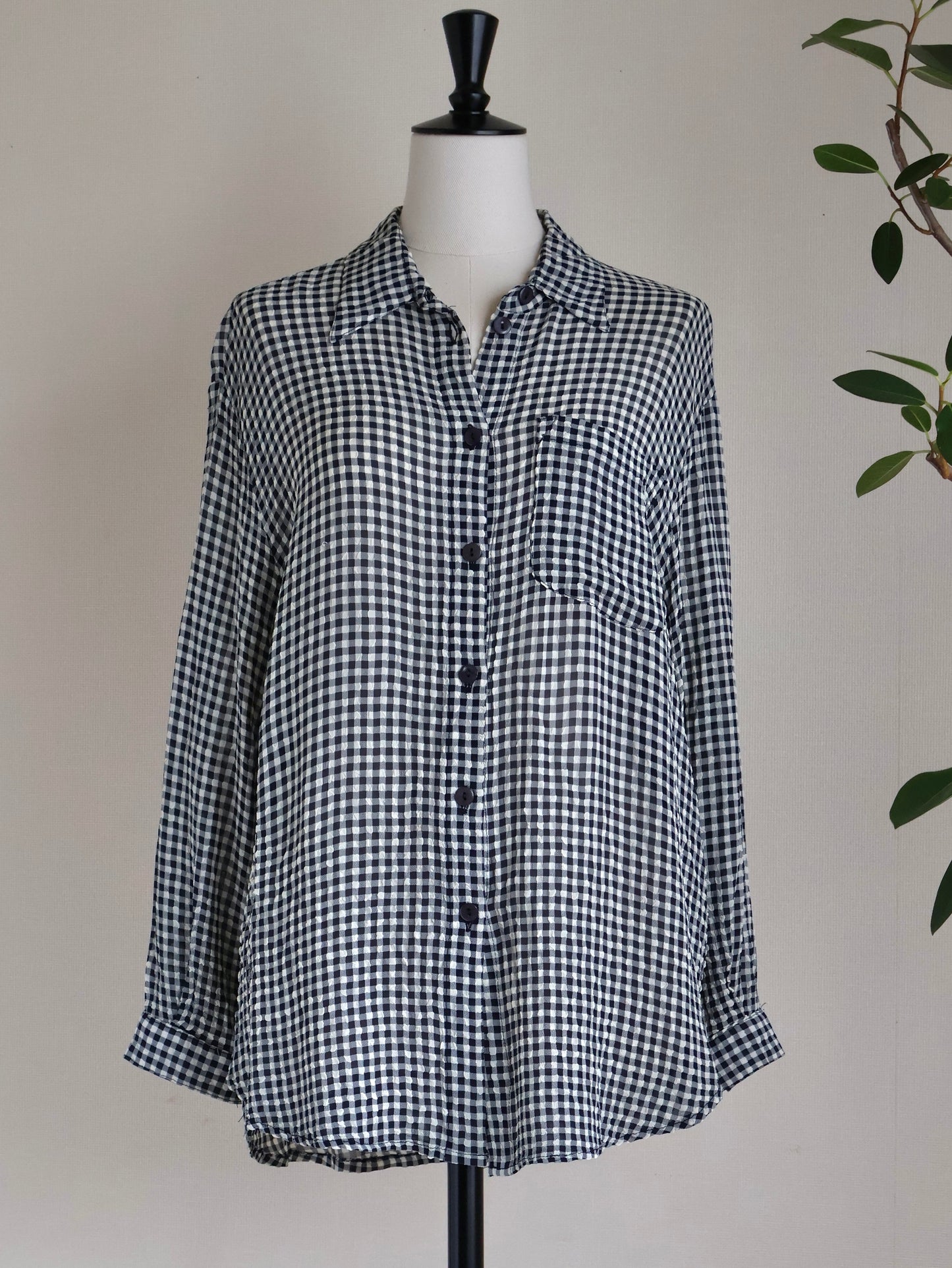 Italy Asetato Navy Check Shirt