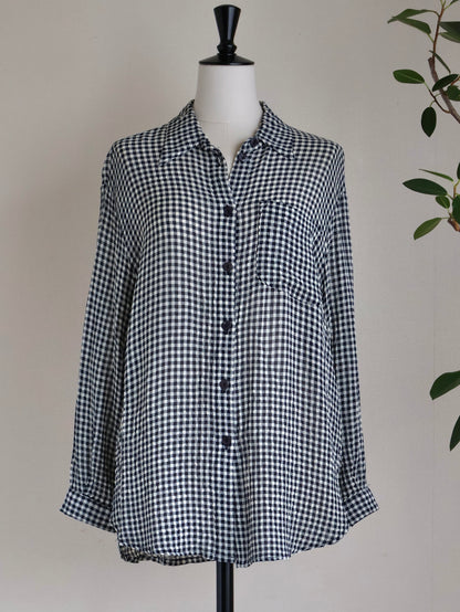 Italy Asetato Navy Check Shirt