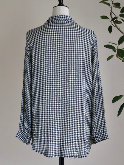 Italy Asetato Navy Check Shirt
