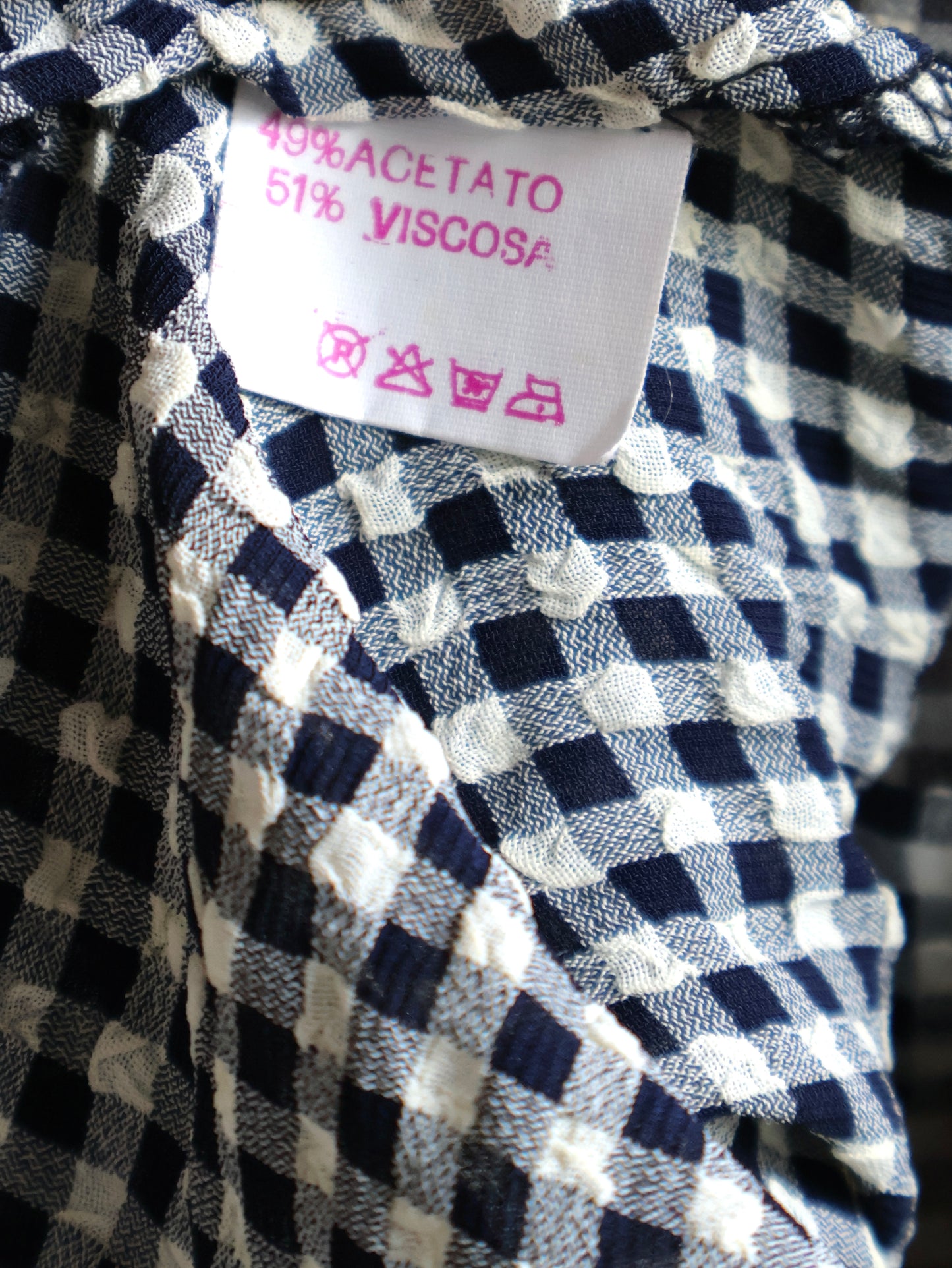 Italy Asetato Navy Check Shirt