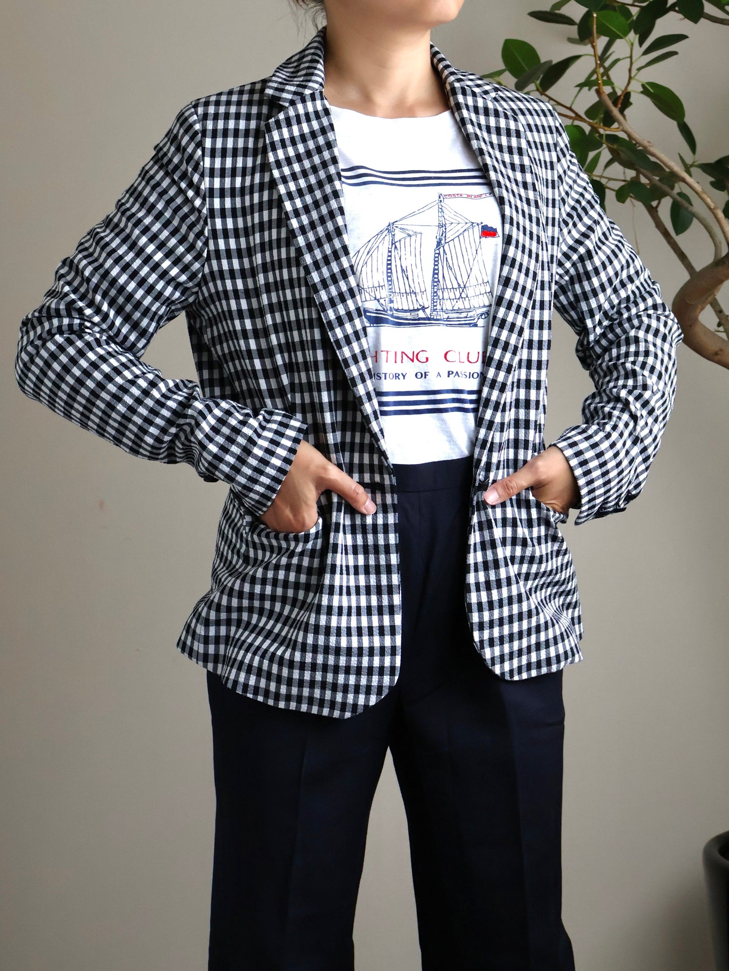Seersucker Gingham Check Blazer