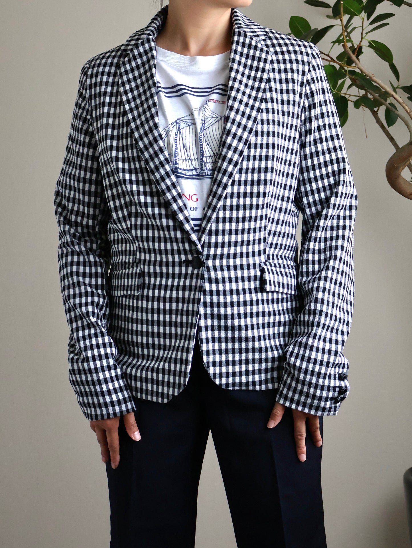 Seersucker Gingham Check Blazer