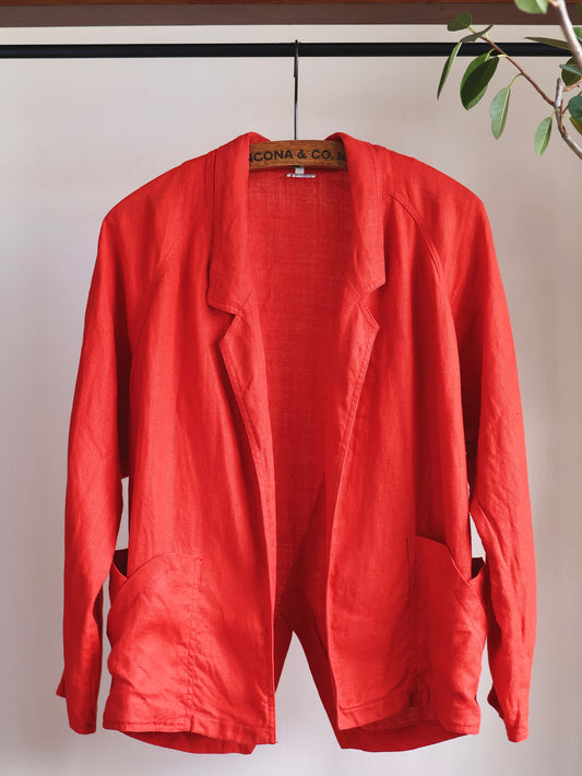 Linen Asymmetry Back Slit Jacket