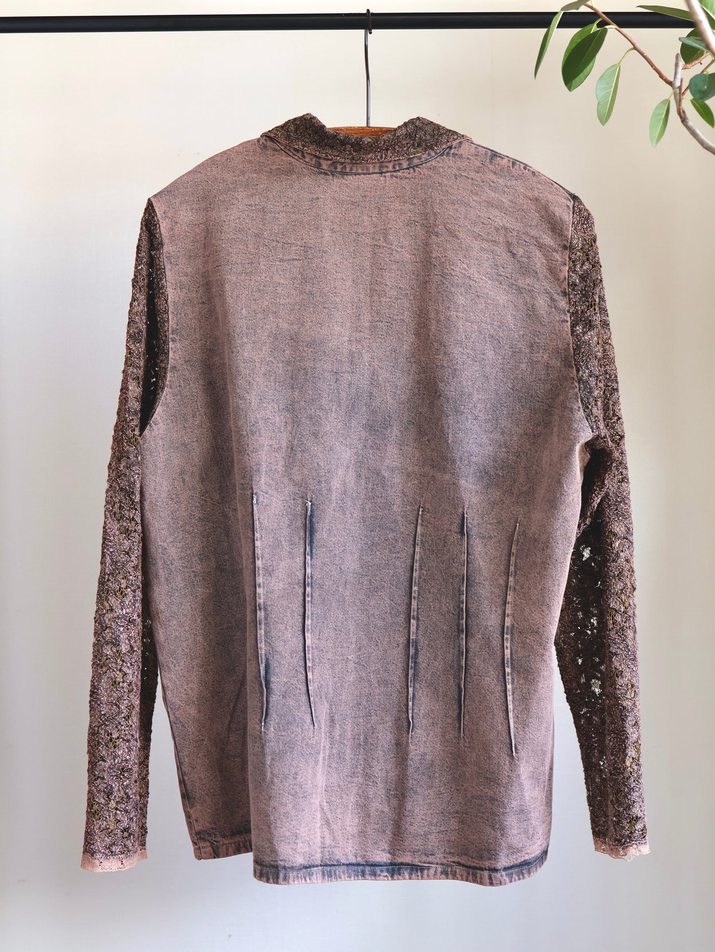 Lace Sleeve Decorative Collar Shirt