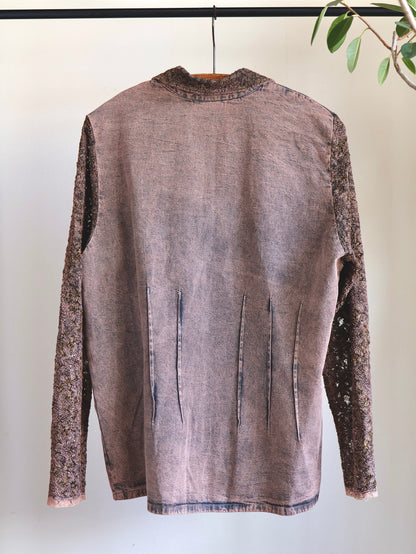 Lace Sleeve Decorative Collar Shirt