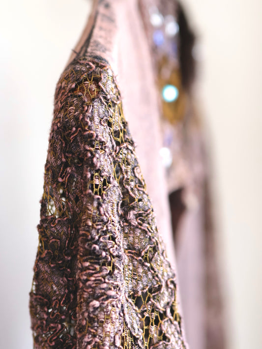 Lace Sleeve Decorative Collar Shirt