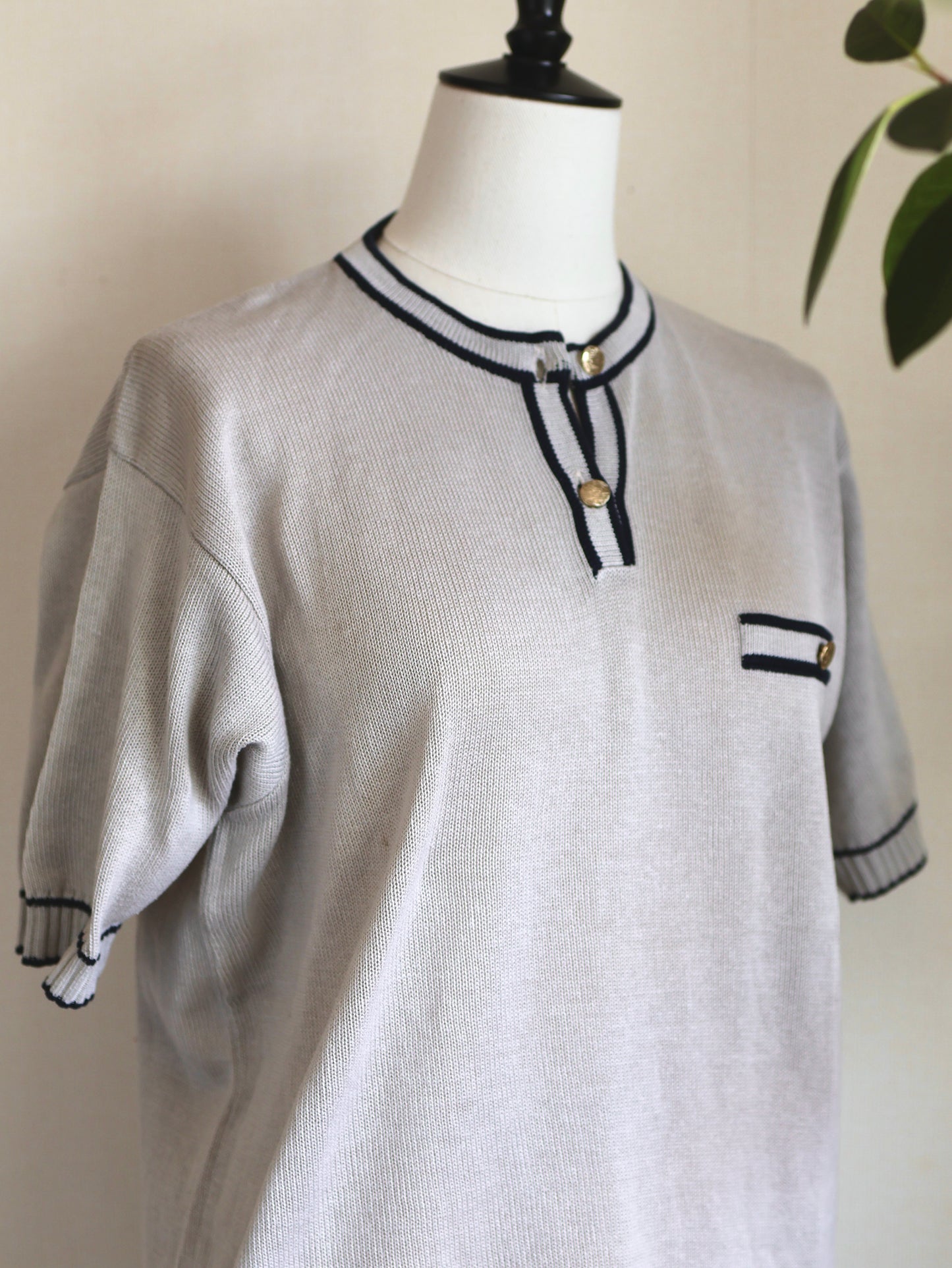 Cotton Henley Neck Short Sleeve Knit