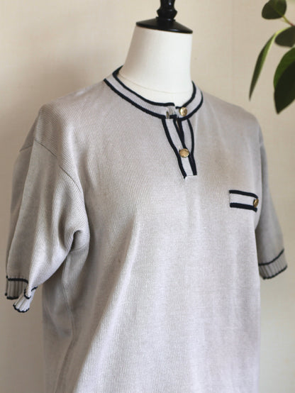 Cotton Henley Neck Short Sleeve Knit