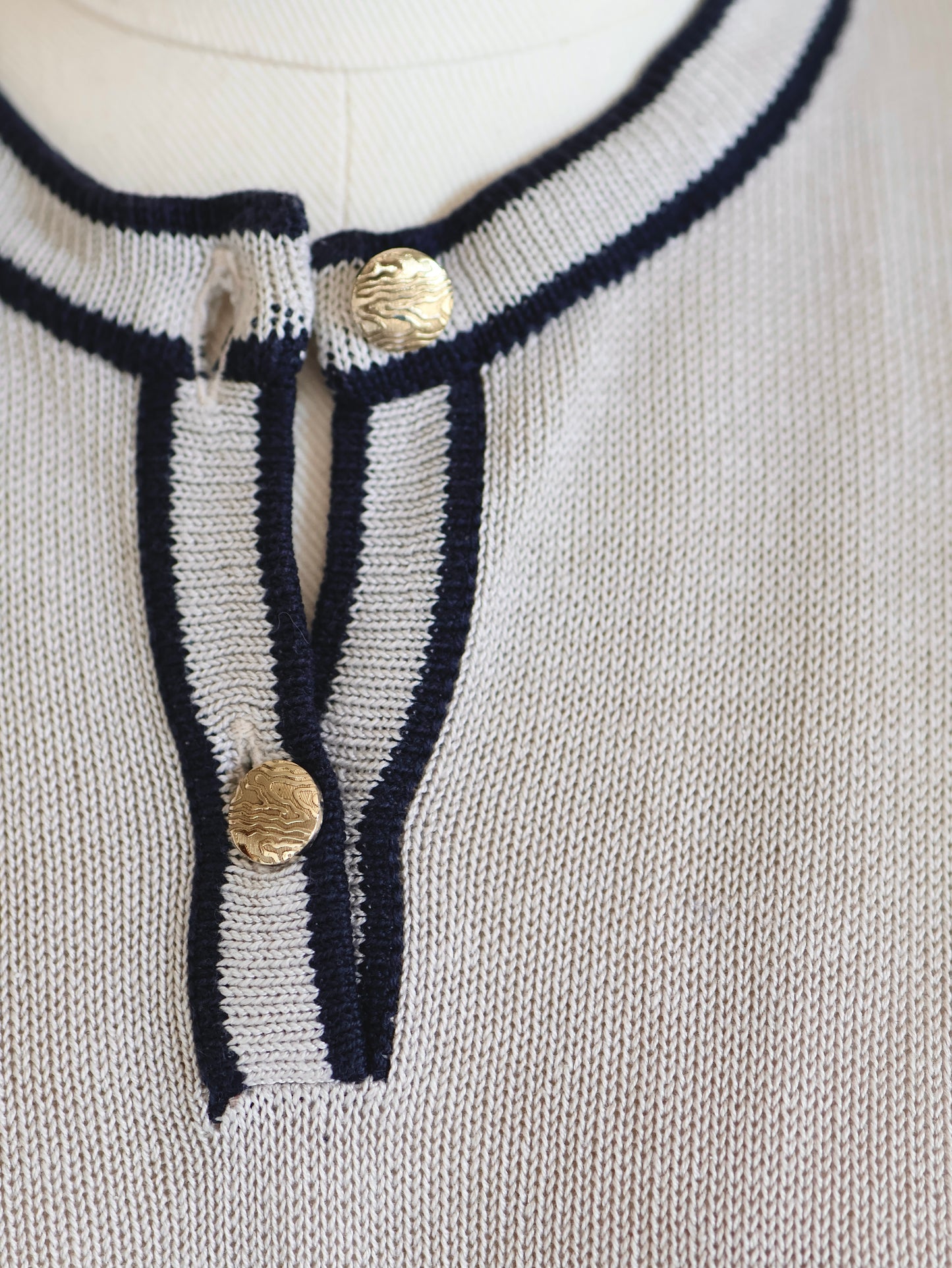 Cotton Henley Neck Short Sleeve Knit