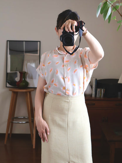 Margaret Print Gathered Stand Collar Blouse