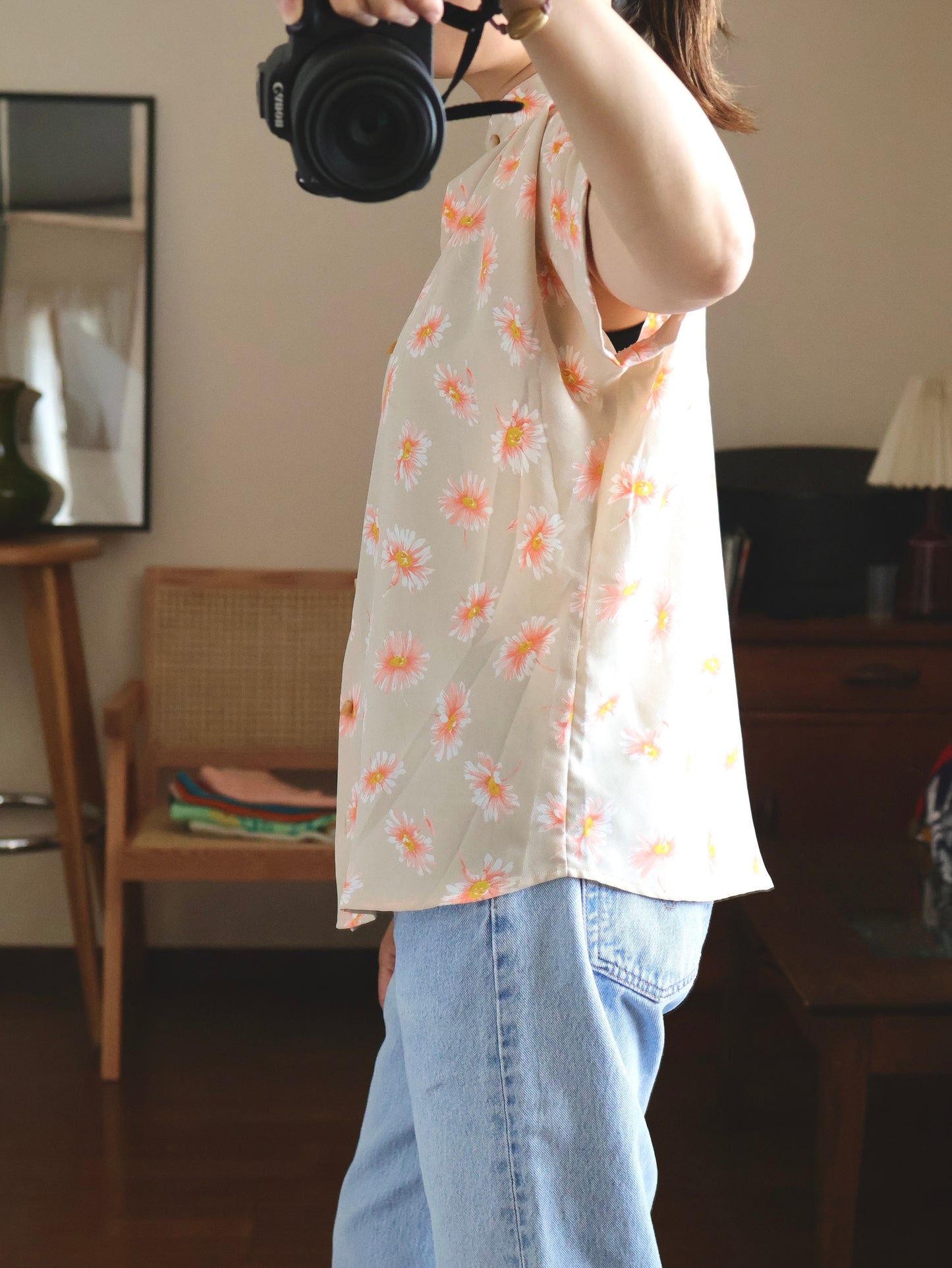 Margaret Print Gathered Stand Collar Blouse