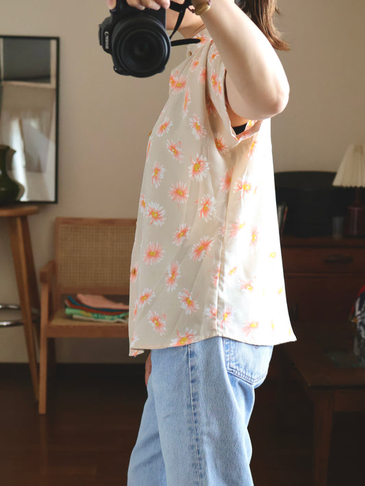 Margaret Print Gathered Stand Collar Blouse
