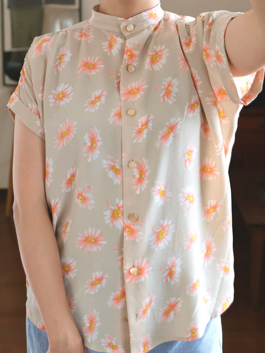 Margaret Print Gathered Stand Collar Blouse
