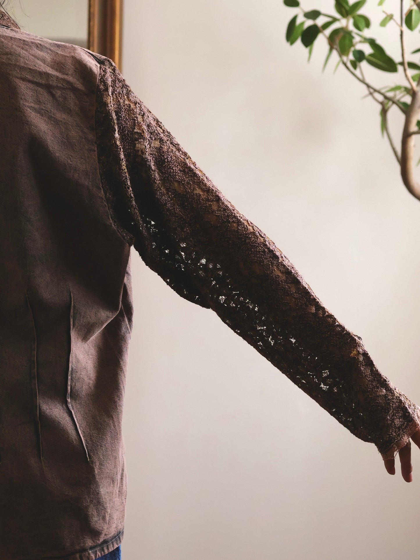 Lace Sleeve Decorative Collar Shirt