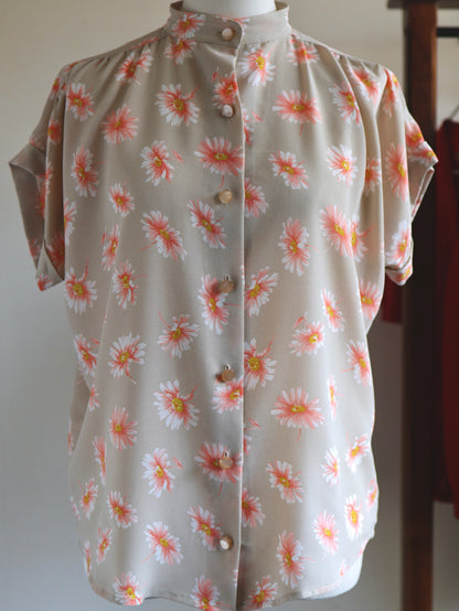 Margaret Print Gathered Stand Collar Blouse