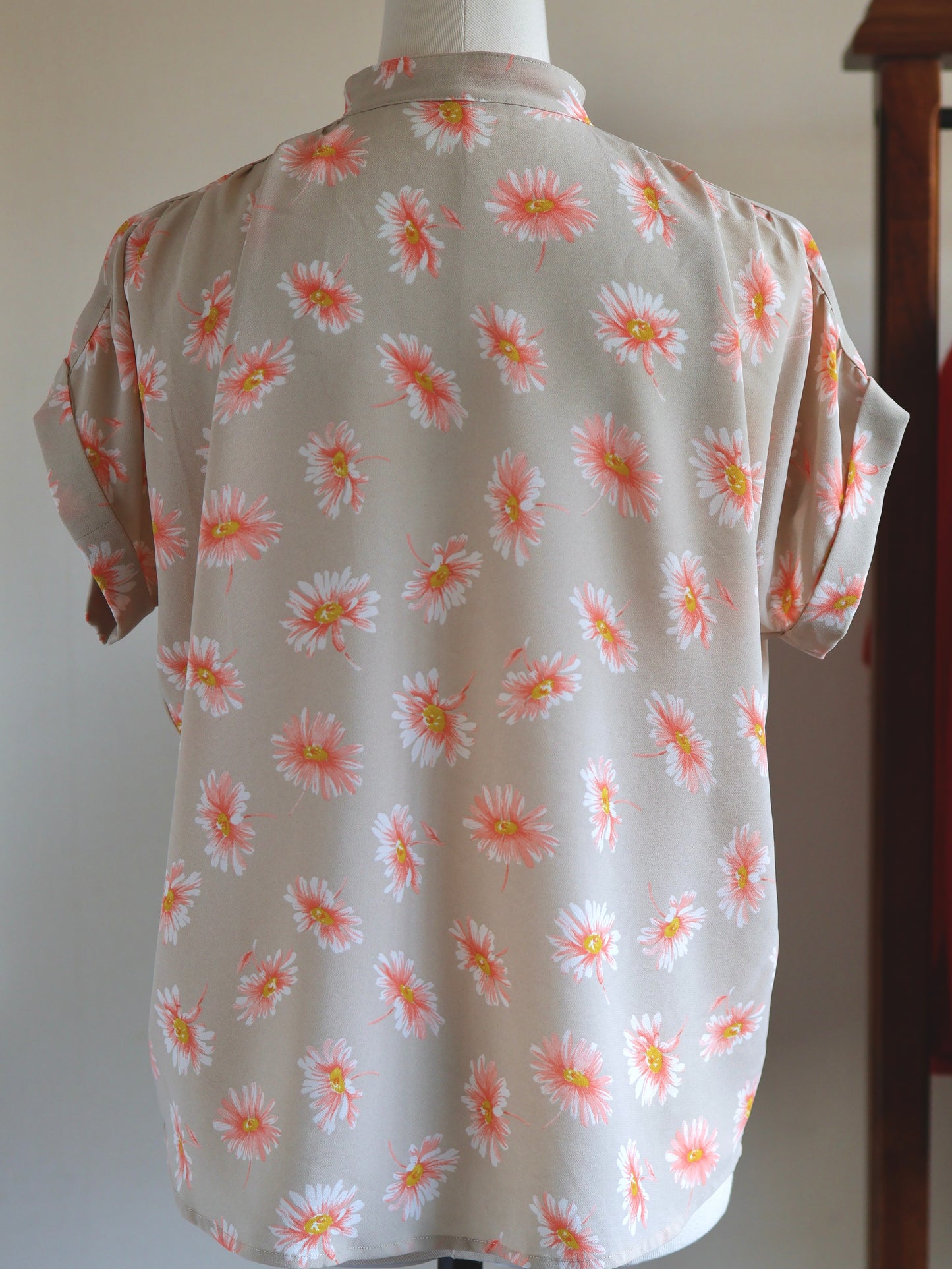 Margaret Print Gathered Stand Collar Blouse