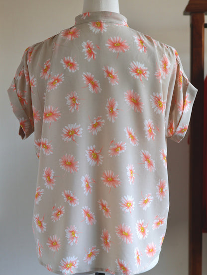 Margaret Print Gathered Stand Collar Blouse