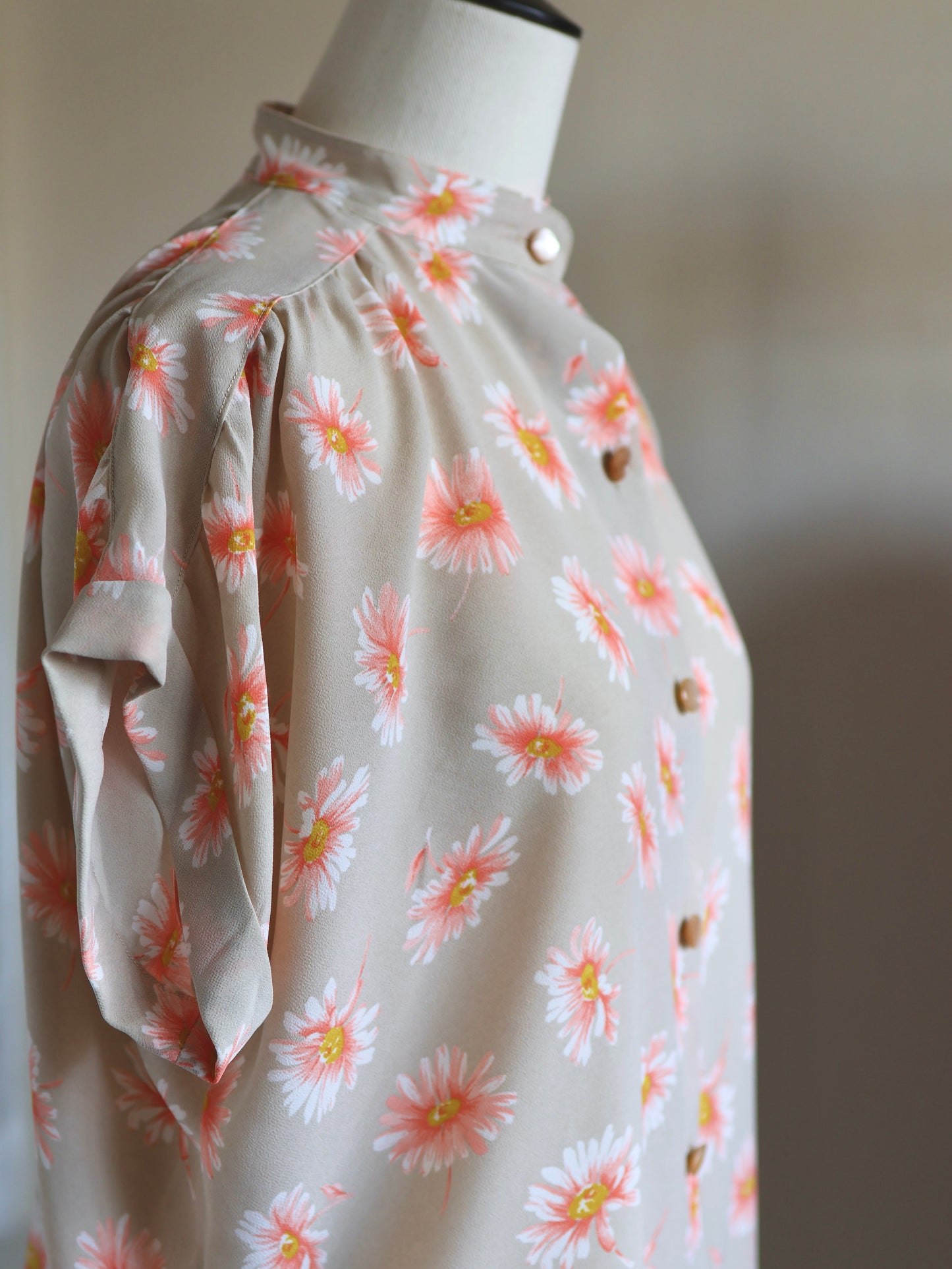 Margaret Print Gathered Stand Collar Blouse