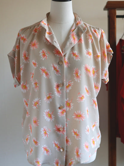 Margaret Print Gathered Stand Collar Blouse
