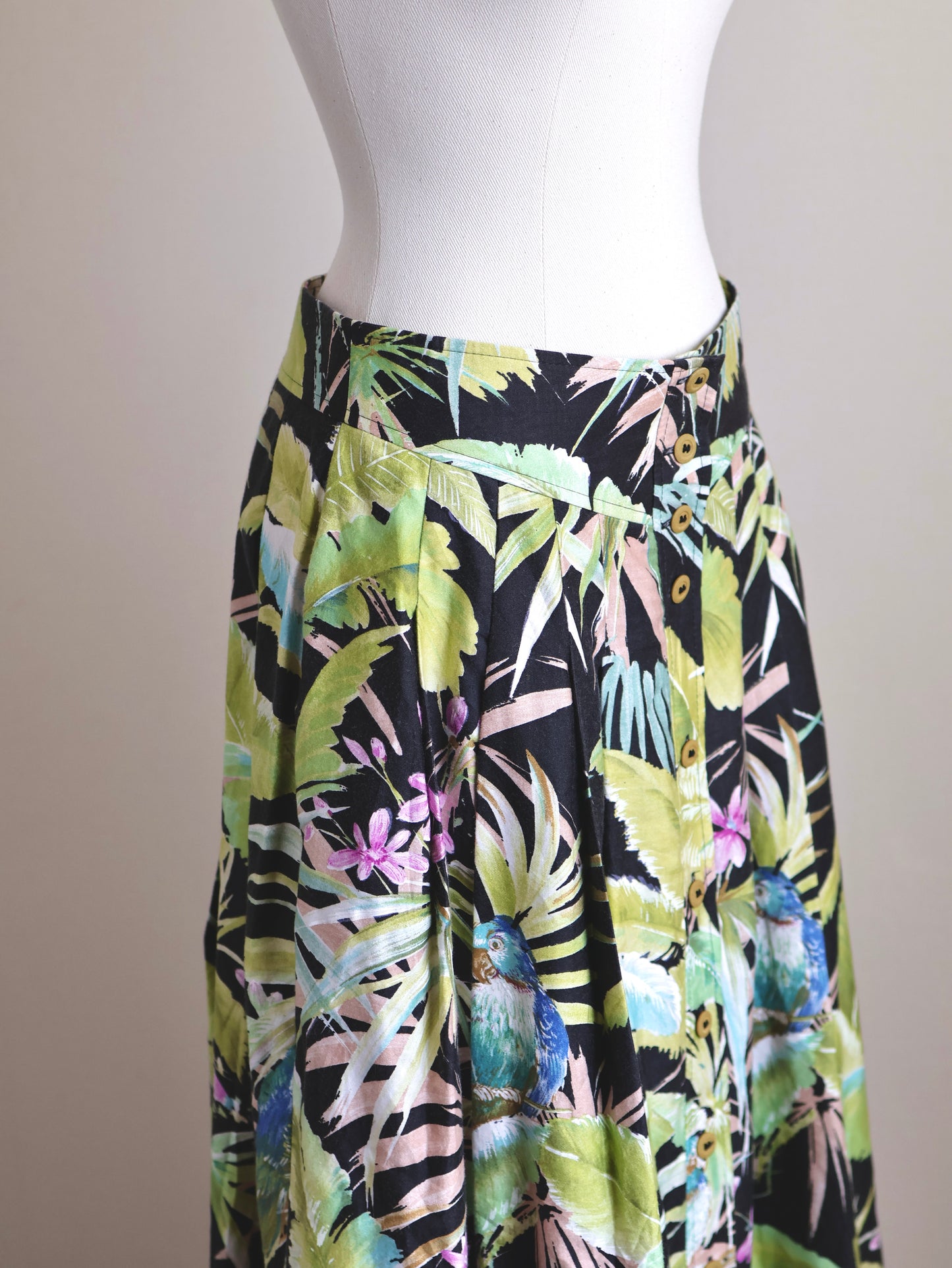 Vintage West German Tropical Print Cotton Flared Skirt