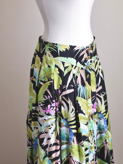 Vintage West German Tropical Print Cotton Flared Skirt