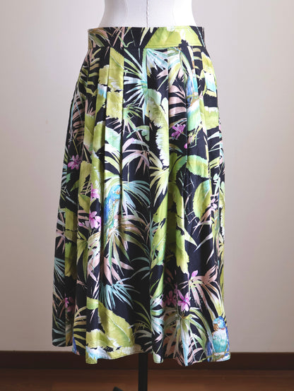 Vintage West German Tropical Print Cotton Flared Skirt